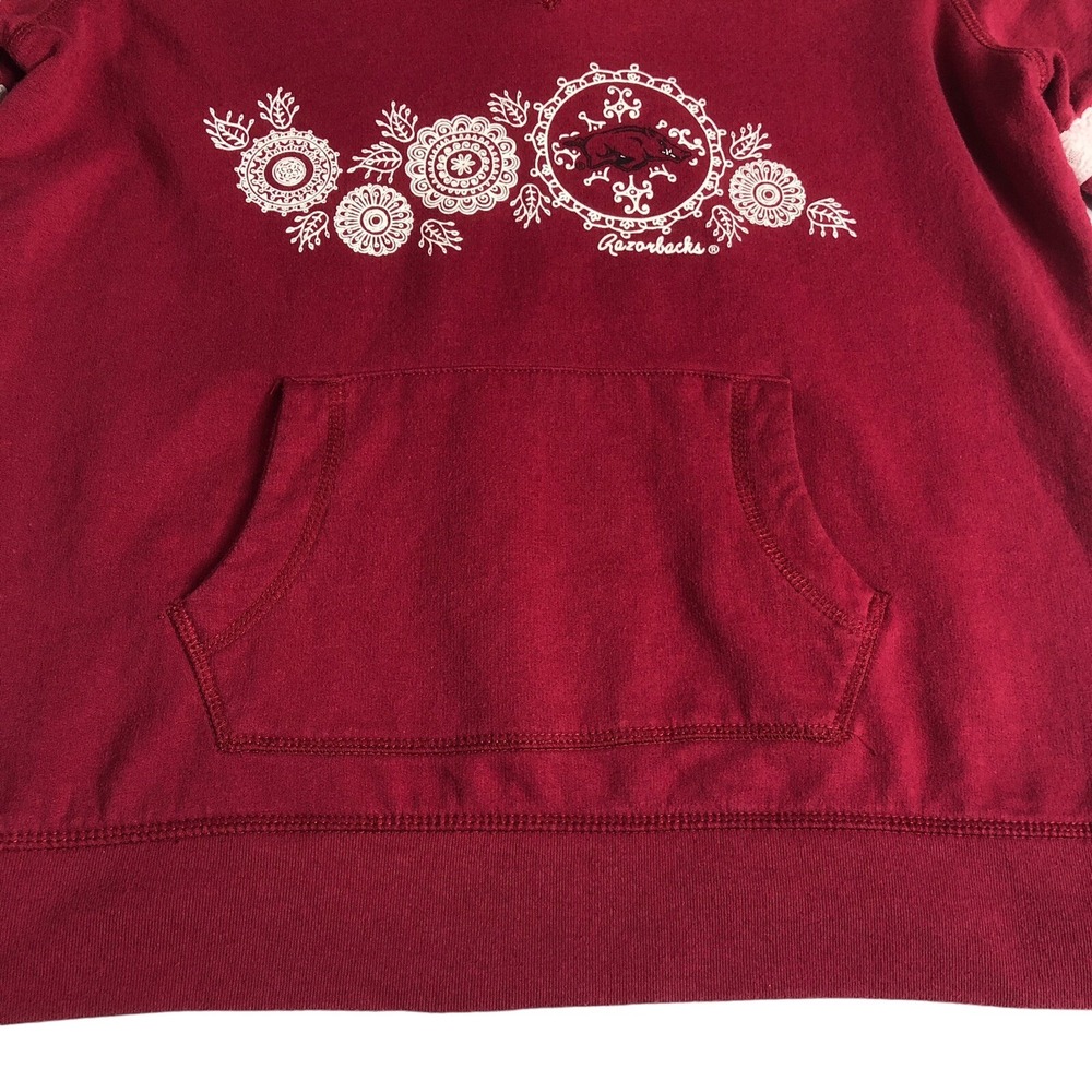 Arkansas Razorbacks Hoodie Women L Red Geometric Lace Split Neck Pocket Pullover - Picture 7 of 15